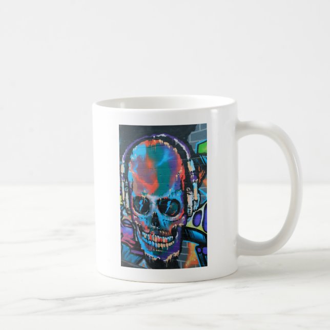 Skull, blue music Graffiti Street art, urban gow Kaffeetasse (Rechts)