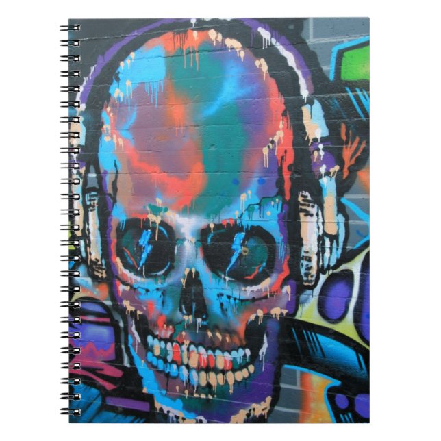 Skull, blue music Graffiti Street art, urban gow Notizblock (Vorderseite)