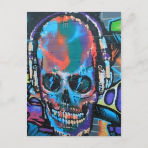 Skull, blue music Graffiti Street art, urban gow Postkarte