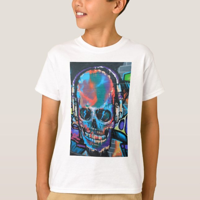 Skull, blue music Graffiti Street art, urban gow T-Shirt (Vorderseite)