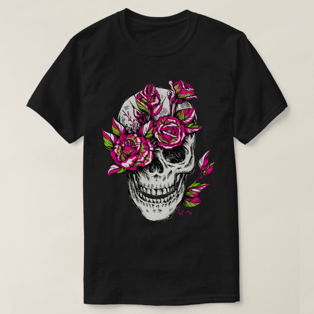 Skull Blume Blumenknochen Rose Skelett Cool Gothic T-Shirt (Design vorne)