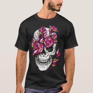 Skull Blume Blumenknochen Rose Skelett Cool Gothic T-Shirt