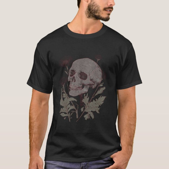 Skull Blume Goth ästhetic Soft Grunge Cotattcor T-Shirt (Vorderseite)