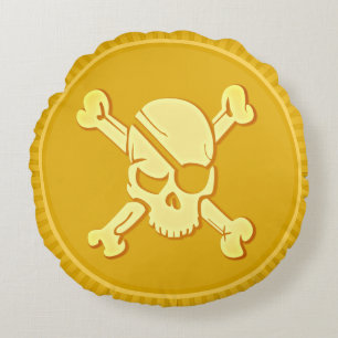 Skull & Bones Pirate Dubloon Coin Treasure Rundes Kissen