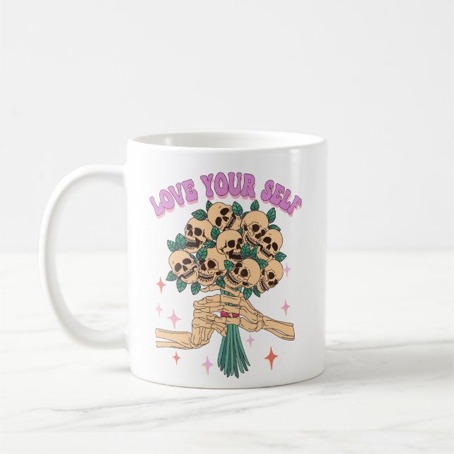 Skull Bouquet Liebe Sie selbst Valentine Retro Ros Kaffeetasse (Links)