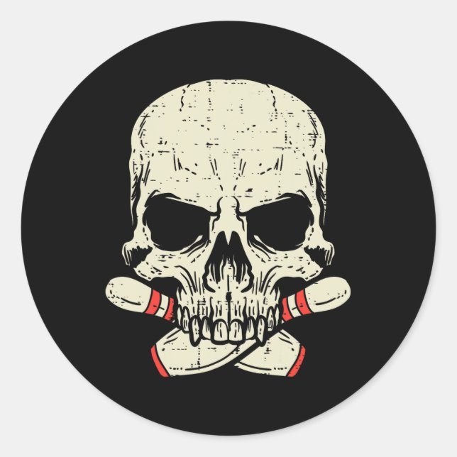 Skull Bowling Buttone Skeleton Head Bowler Men Boy Runder Aufkleber (Vorderseite)