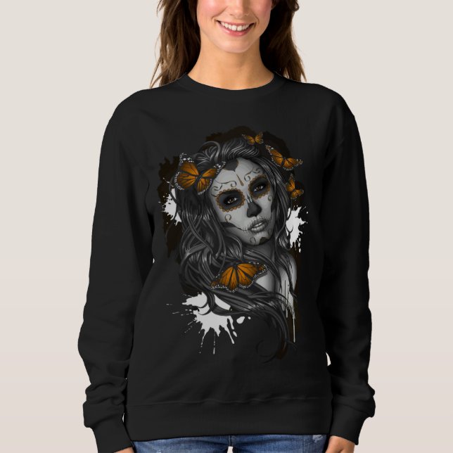 Skull Butterfly Sugar Skull  sad emo girl y2k goth Sweatshirt (Vorderseite)