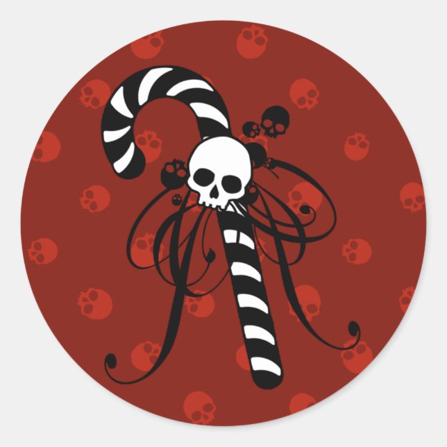 Skull Candy Cane Runder Aufkleber (Vorderseite)