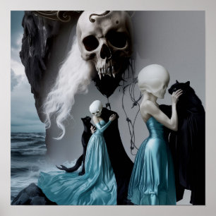 Skull Cat Shadow Work Hexchy AI Art Matt Value Poster