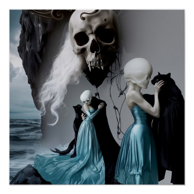 Skull Cat Shadow Work Witchy AI Art Semi Gloss Poster (Vorderseite)