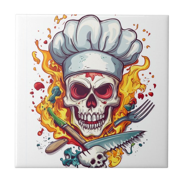 Skull Chef Kitchen Master Fliese (Vorderseite)