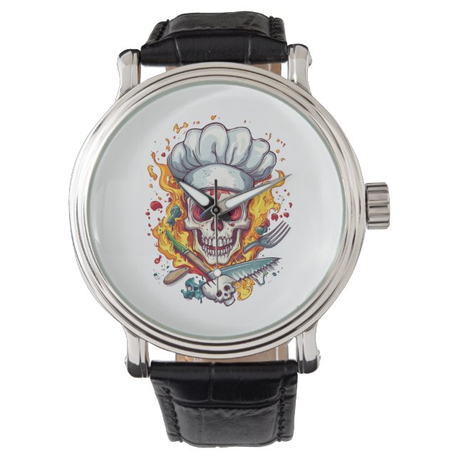 Skull Chef Madness � Funny Cooking Skeleton Armbanduhr (Vorderseite)