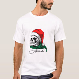 Skull Christmas Art - Weihnachtsmannmütze & Green  T-Shirt