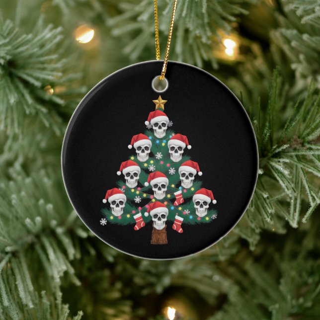 Skull Christmas Tree Pajama Cool Skeleton Santa Keramik Ornament (Baum)