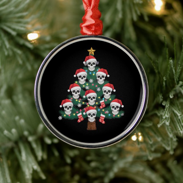 Skull Christmas Tree Pajama Cool Skeleton Santa Ornament Aus Metall (Baum)