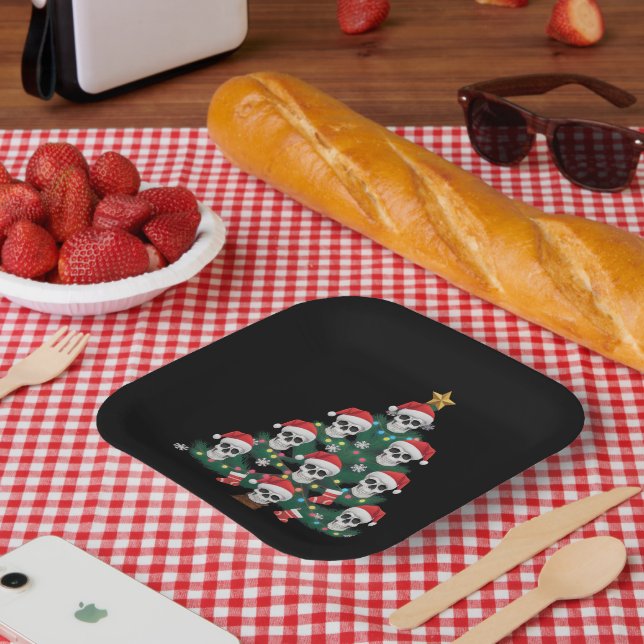 Skull Christmas Tree Pajama Cool Skeleton Santa Pappteller (Picknick)