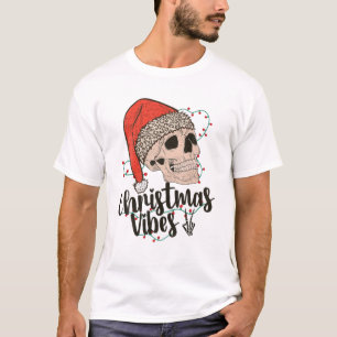 Skull Christmas Vibes Skeleton Weihnachtsmannmütze T-Shirt