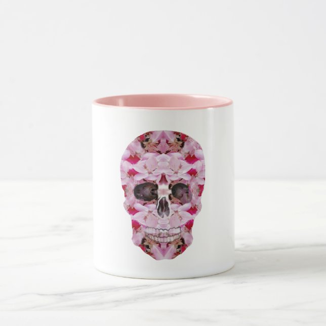 Skull Combo Tasse, rosa Blütenschädel Art Tasse (Zentrum)