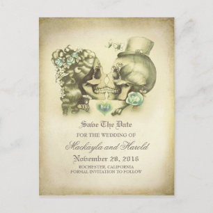Skull Couple Day of the Dead Save the Date Ankündigungspostkarte