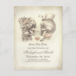 Skull Couple Day of the Dead Save the Date Ankündigungspostkarte