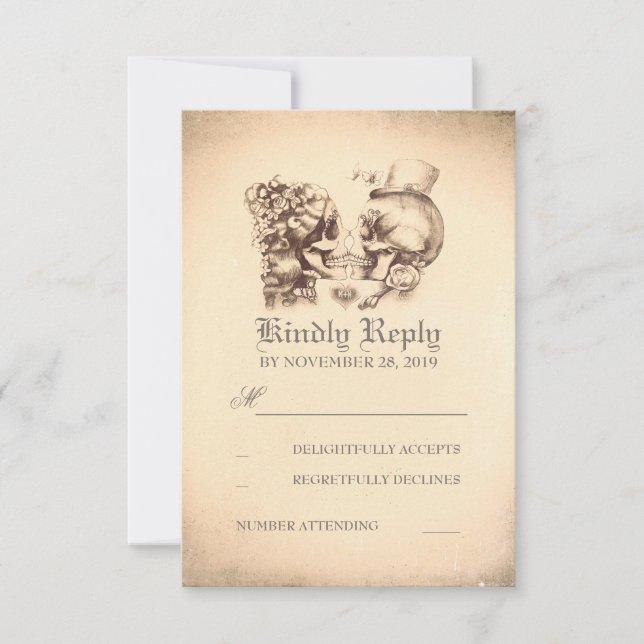 Skull Couple Day Wedding RSVP Cards (Vorderseite)