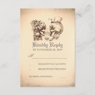 Skull Couple Day Wedding RSVP Cards Karte