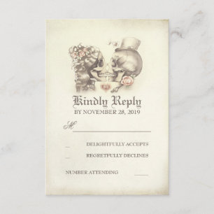 Skull Couple Day Wedding RSVP Cards Karte