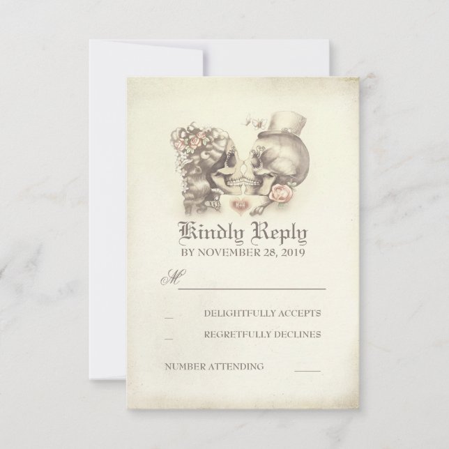 Skull Couple Day Wedding RSVP Cards Karte (Vorderseite)