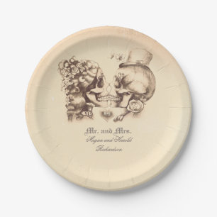 Skull Couple Gothic Wedding Old Pappteller