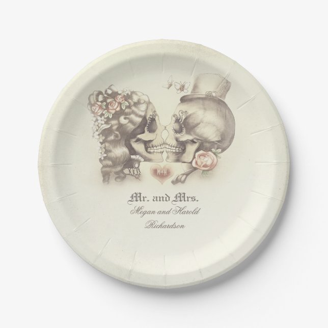 Skull Couple Gothic Wedding Pappteller (Vorderseite)
