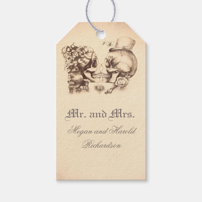 Skull Couple Vintage Alte Hochzeit Geschenkanhänger (Vorderseite)