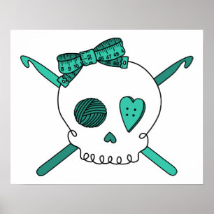 Skull & Crochet Hooks (Türkis) Poster
