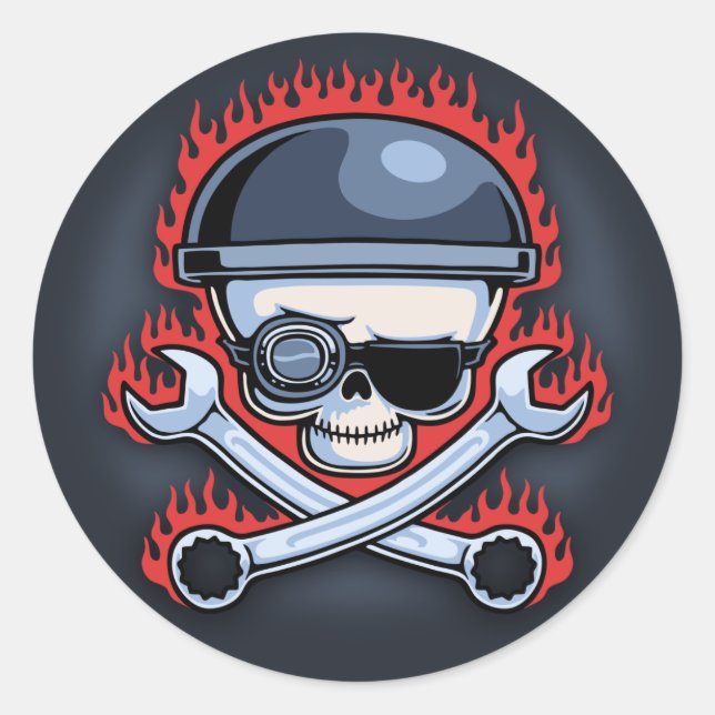 Skull & Cross Wrences Runder Aufkleber (Vorderseite)
