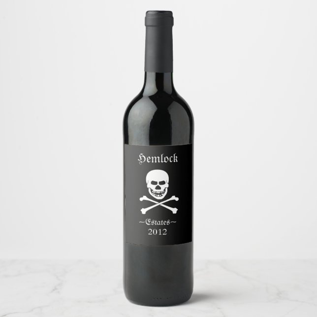 Skull Crossbone Hemlock Anwesen Funny Zuhause Wine Weinetikett (Vorderseite)