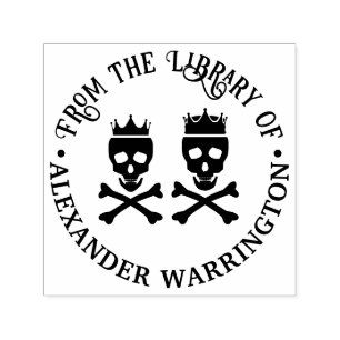 Skull & Crossbones Crowned Couple Library Book Permastempel