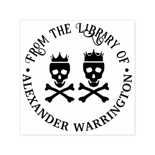 Skull & Crossbones Crowned Couple Library Book Permastempel (Design)