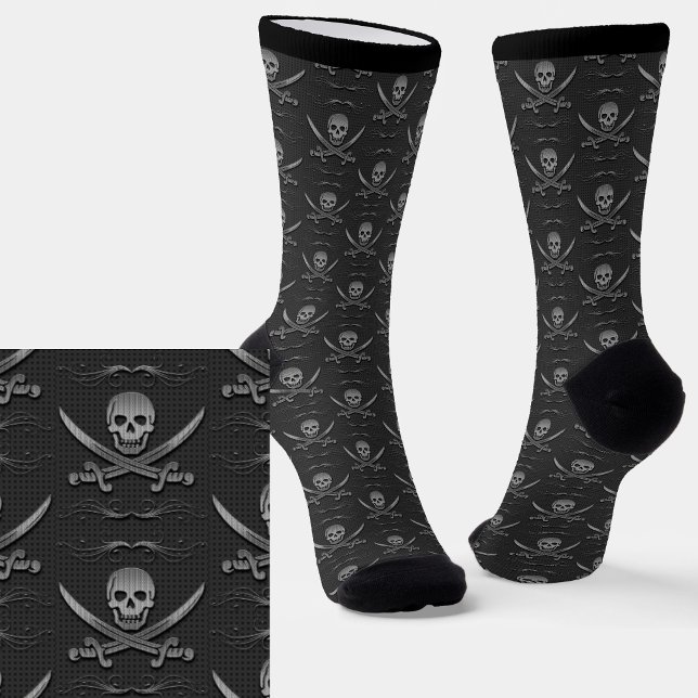 Skull & Crossbones Gray Metallic Look Socken (Von Creator hochgeladen)