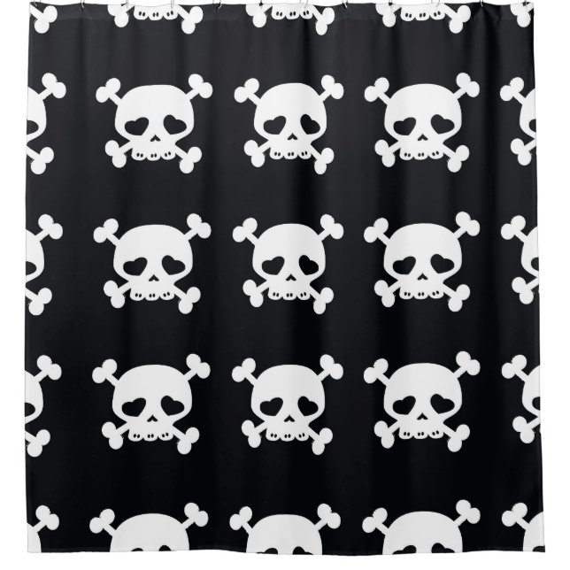 Skull Crossbones: Schwarz-Weiß Muster. Duschvorhang (Vorderseite)