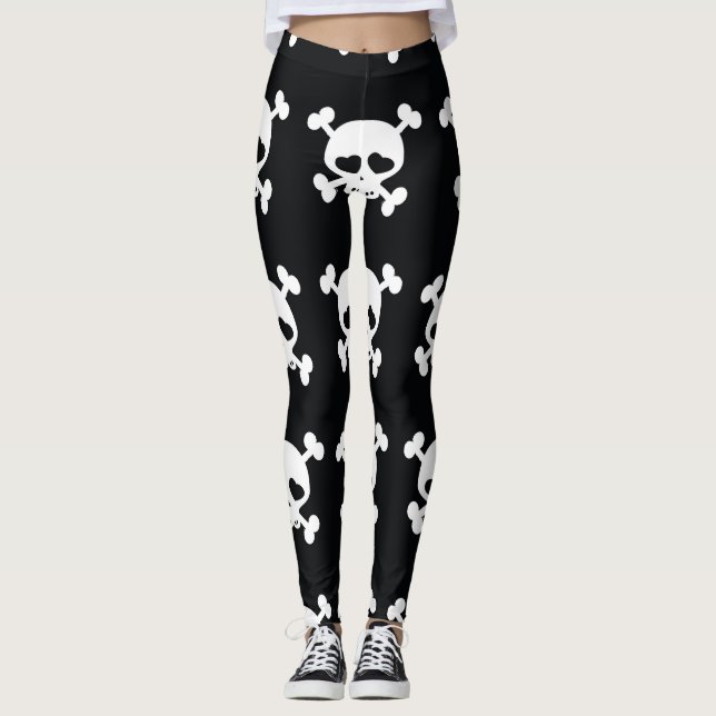 Skull Crossbones: Schwarz-Weiß Muster. Leggings (Vorderseite)