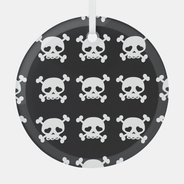 Skull Crossbones: Schwarz-Weiß Muster. Ornament Aus Glas (Vorderseite)