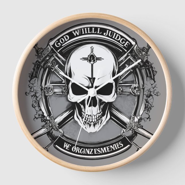Skull & Crossed Guns Gothic Wall Clock - Gott wird Uhr (Vorderseite)