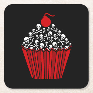 Skull Cupcake Square Paper Untersetzer