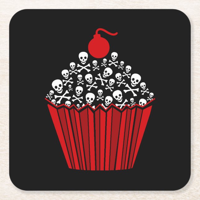 Skull Cupcake Square Paper Untersetzer (Vorderseite)