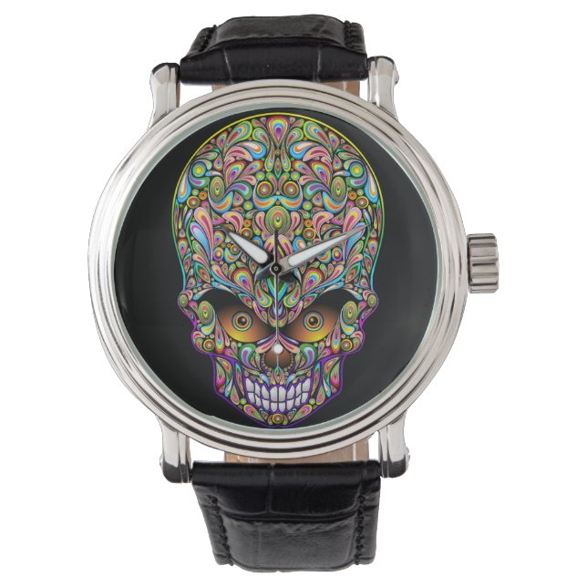 Skull Decorative Psychedelic Art Design Armbanduhr (Vorderseite)