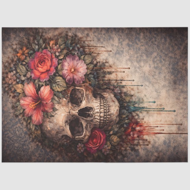 Skull Decoupage Paper | Gothic Floral Furniture  Seidenpapier (Vorderseite)