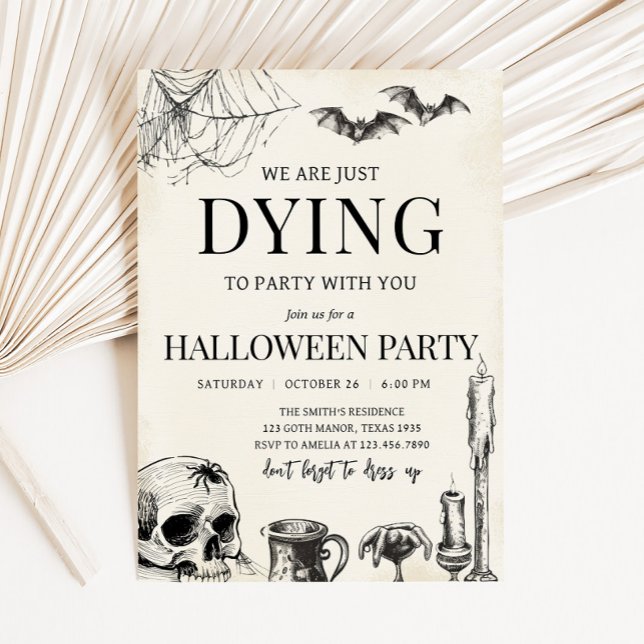 Skull, der beim Party-Halloween-Party stirbt Einladung (Dying to Party Skull Skeleton Halloween Party Invitation)