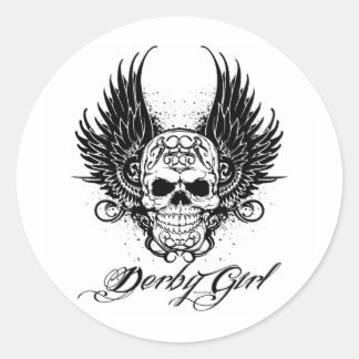 Skull & Derby Girl Runder Aufkleber