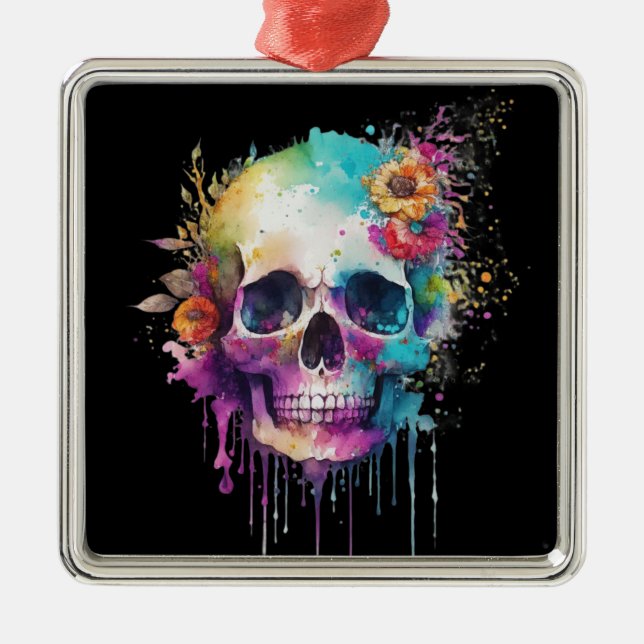 Skull-Design mit bunten Spritzern Ornament Aus Metall (Vorne)
