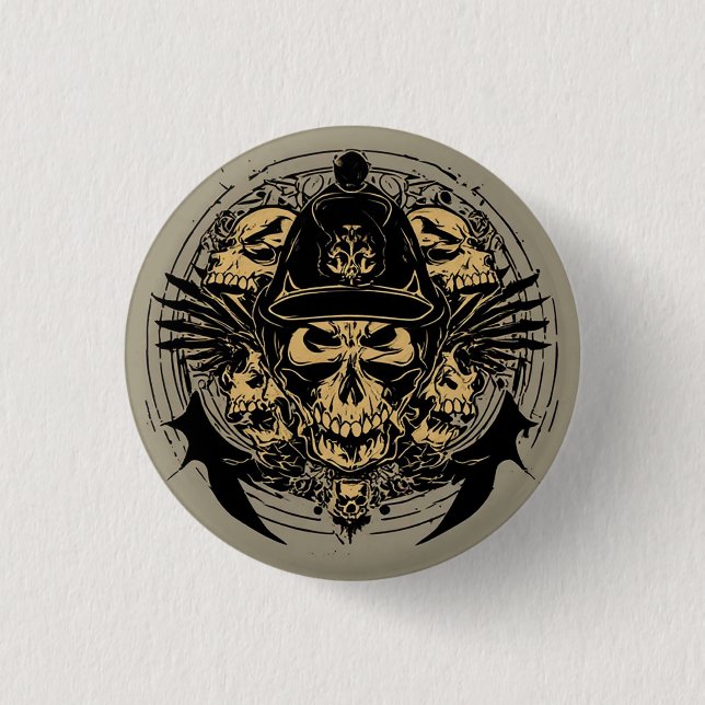 Skull-Design mit Flügeln und Symbolen Button (Vorderseite)