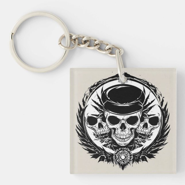 Skull-Design mit Flügeln und Symbolen Schlüsselanhänger (Vorderseite)